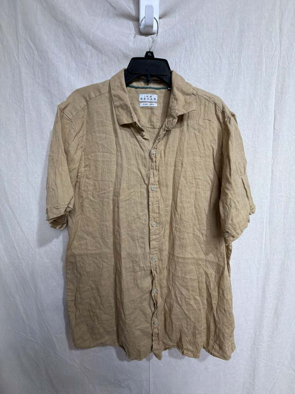 Ike Behar Pure Linen Men's Beige Short Sleeve Button Up Shirt Size XL
